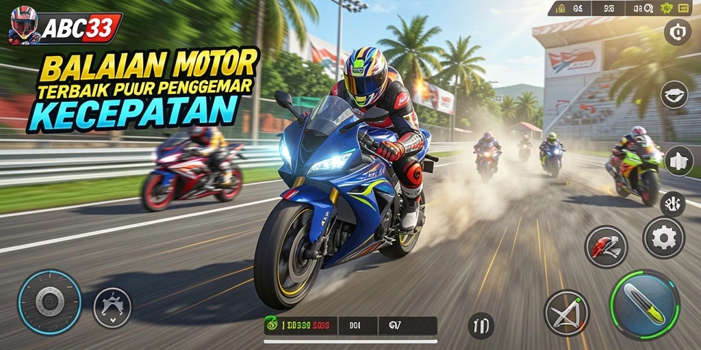 Screenshot gameplay ABC33 yang menampilkan balapan motor secara intens.