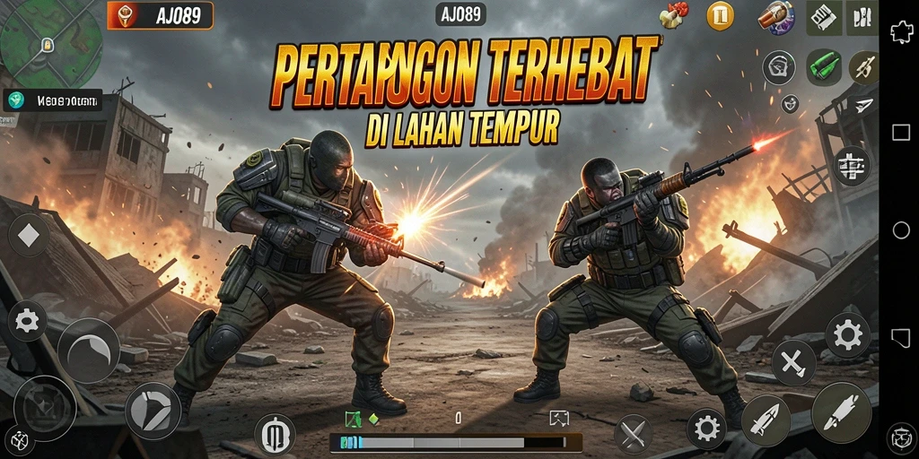 Screenshot AJO89 menampilkan momen intens dalam pertarungan Battle Royale.