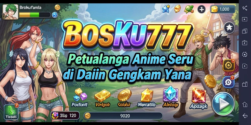 Tampilan gameplay BOSKU777 yang menampilkan karakter Anime yang mendebarkan.