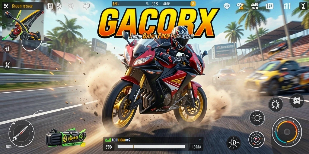 Tampilan gameplay seru dalam balapan motor GACORX.