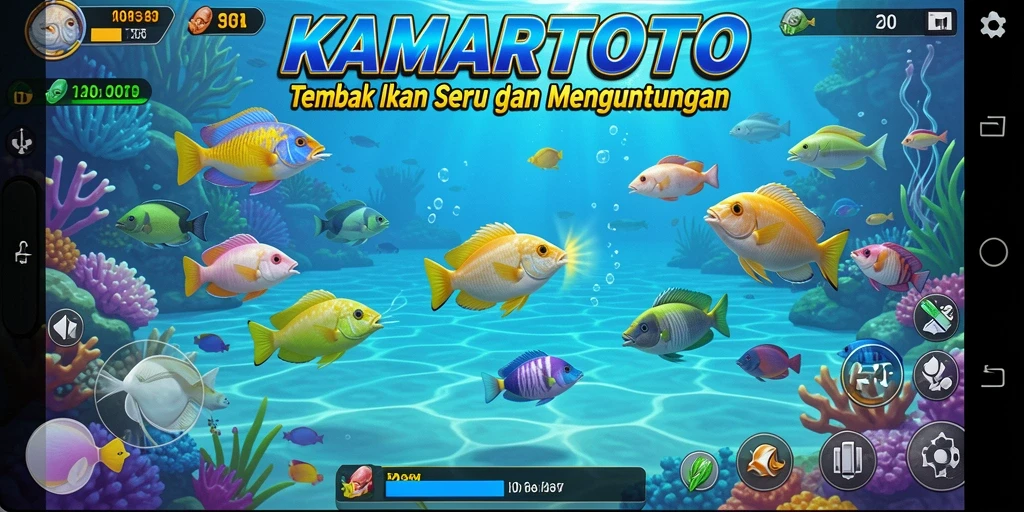Screenshot utama KAMARTOTO menampilkan gameplay Tembak Ikan yang seru.