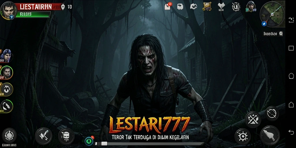 Tampilan gameplay LESTARI777 dengan atmosfer horor yang mencekam.