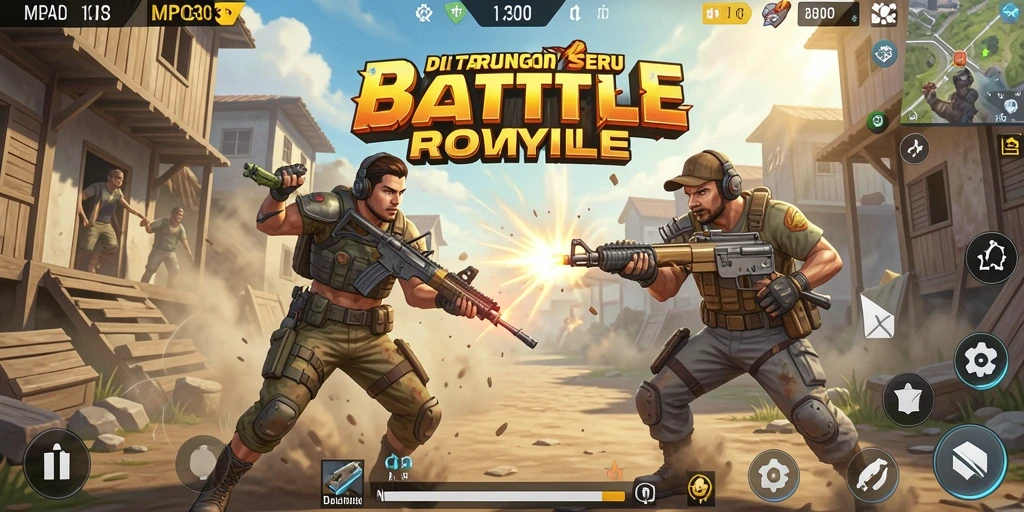 Tampilan seru aksi gameplay dalam pertarungan Battle Royale.