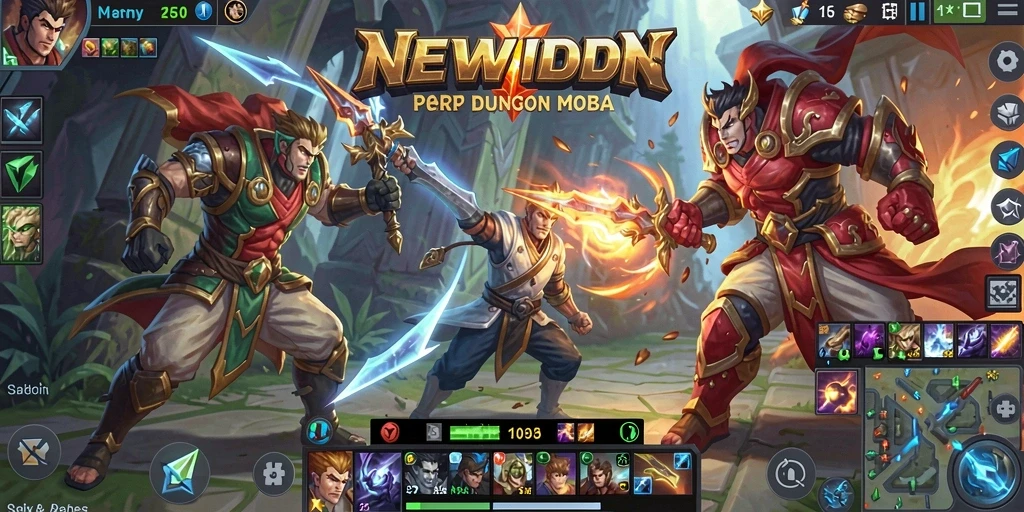 Gameplay seru dari NEWIDN dengan aksi MOBA yang mendebarkan.
