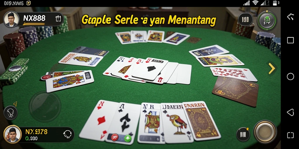 Screenshot utama NX888 menampilkan gameplay Gaple yang seru dan interaktif.