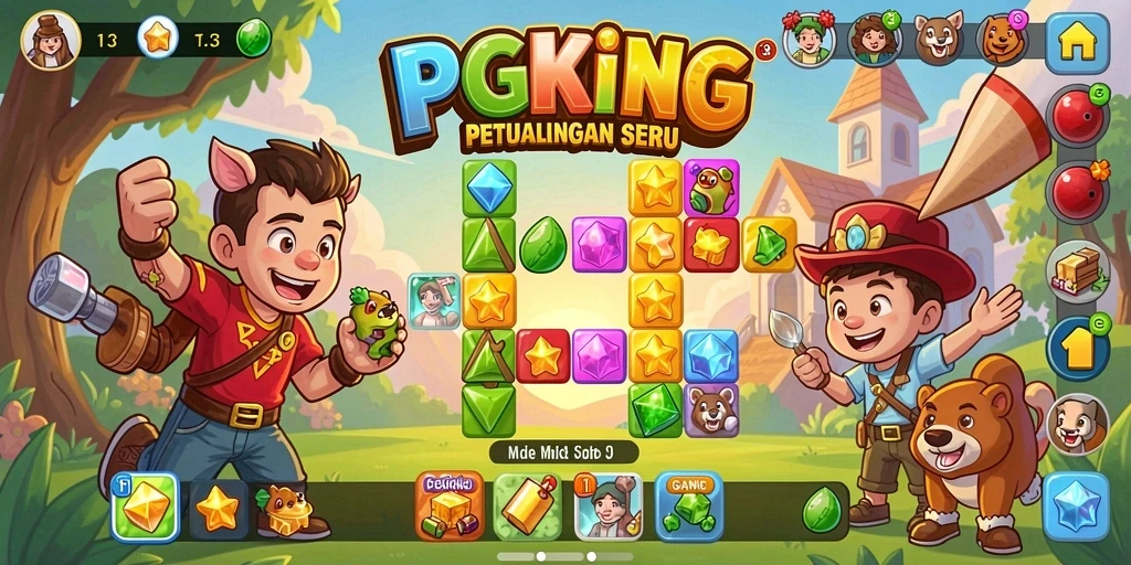 Tangkapan layar PGKING menampilkan aksi seru dalam permainan Match-3.