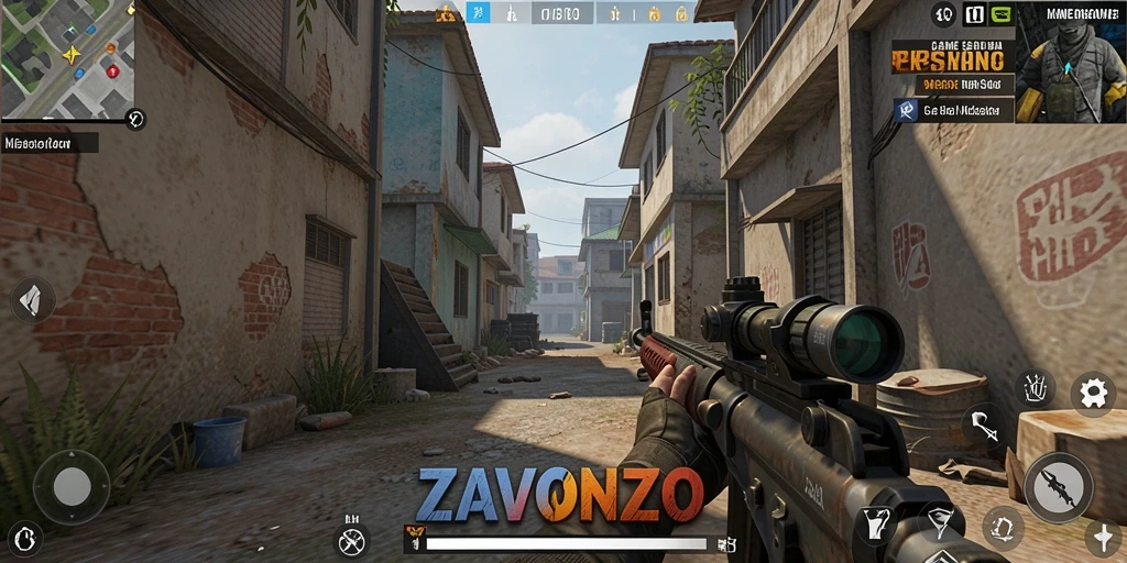 Screenshot ZAVONZO menampilkan aksi tembak-menembak yang mendebarkan.